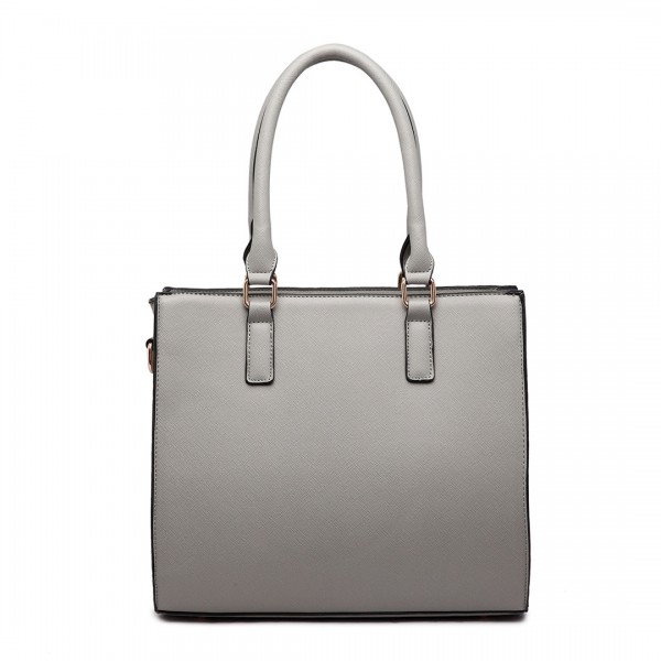 LT1650 - Miss Lulu Textured Leather Look Square Pocket Shoulder Handbag Grey